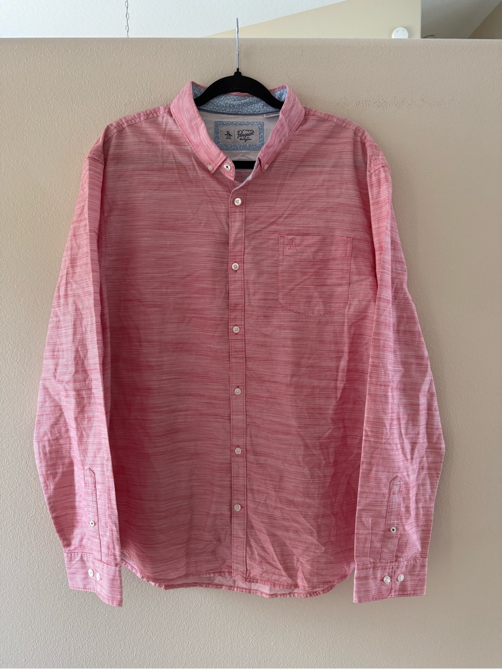 Penguin By Munsingwear Men’s Coral Striped Long-Sleeve Button-Down Shirt